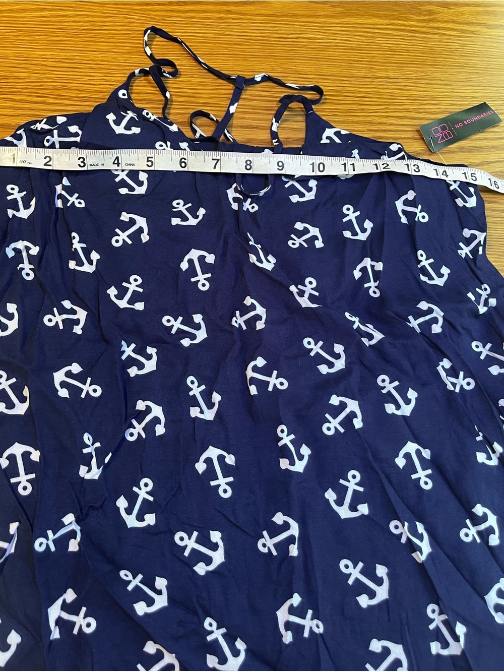 No Boundaries Navy and White Anchor sleeveless Top Size M 7-9 - Picture 3 of 8